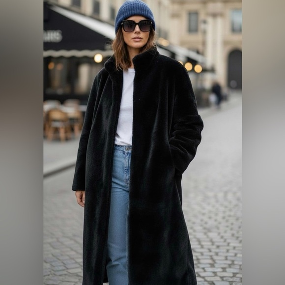 Vintage Jackets & Blazers - Vintage 60s 70s Faux Fur Black Coat Reversible Belted Size Small